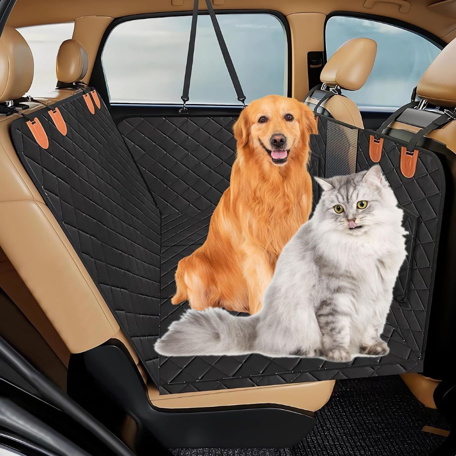 Qosigote Alfombrilla de coche para perros con base dura para una estabilidad perfecta, manta para perros asiento de coche, cubierta de asiento de coche, resistente al agua, resistente a los arañazos