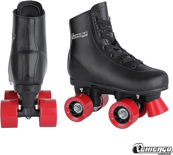 Chicago Rink Roller Skates for Girls & Boys Durable Top Performance Indoor/Outdoor Use Skate Shoes with Padded Ankle Collar, Lace-Up & Velcro Strap 54mm Urethane Wheels, Semi-Precision Bearings