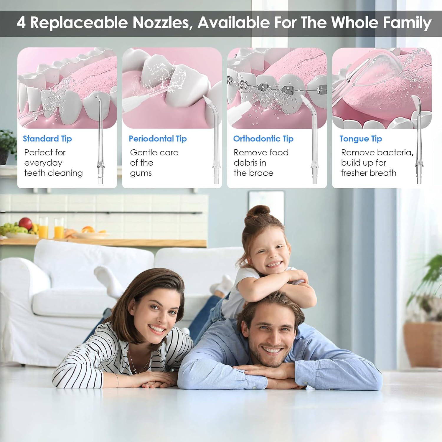 300ML Long-Lasting Battery Life Water Flosser Adjustable Pressure Oral Irrigator Flosser with 4 Interchangeable Nozzle Tips for Implants/Braces/Receding Gums (Black&Gold)