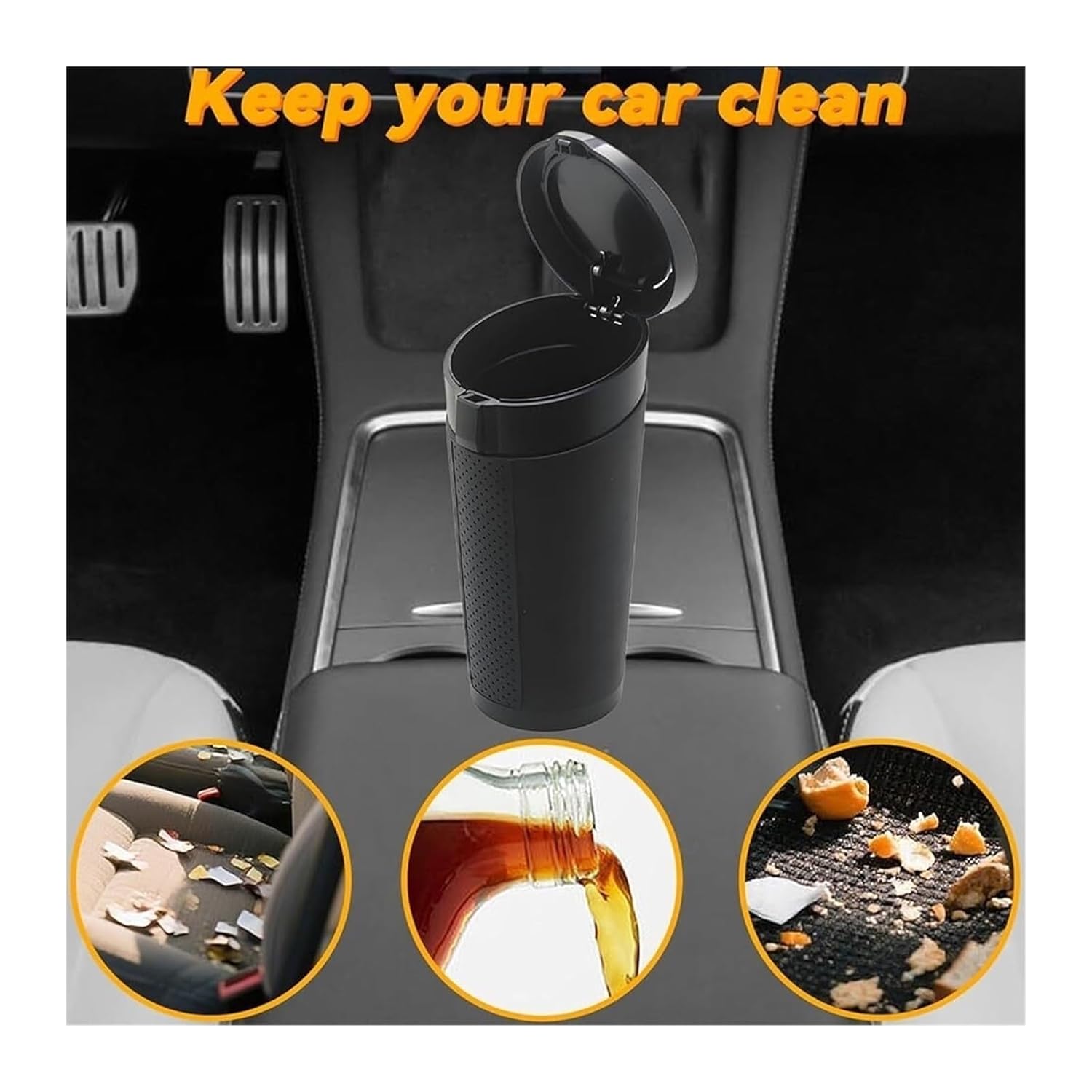 Fit for car Trash Can with Lid, 2 Pack Waste Bin with Leakproof Structure, Portable Storage Bin for Vehicle and Office Use(BlackSilver2)