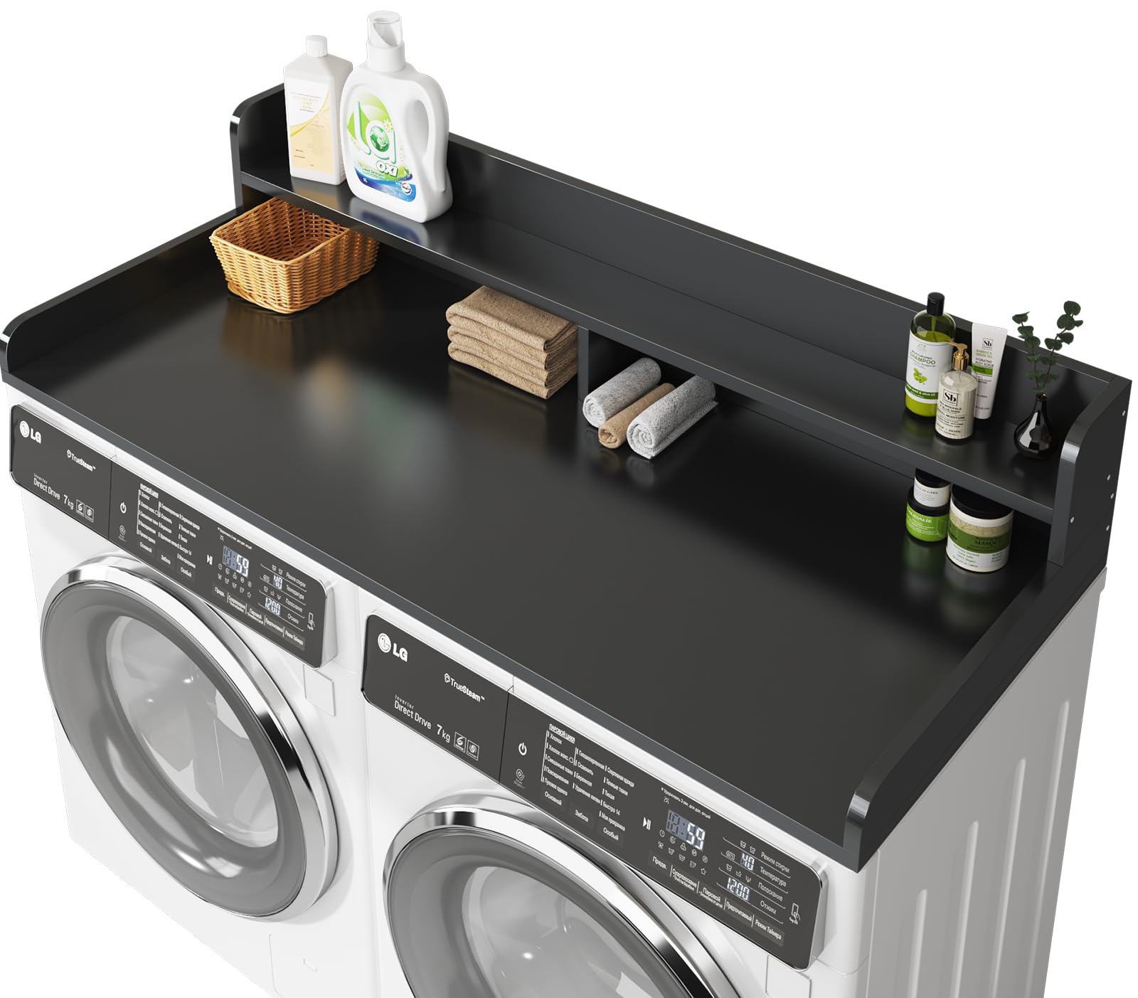 Photo 1 of BigPonPon 2-Tier Washer and Dryer Countertop with 2.75" H Guard,58" W x 28" D Laundry Countertop Cover with Non-Slip Pad,Large Space Laundry Topper for Folding Clothes Over Washer and Dryer-Black