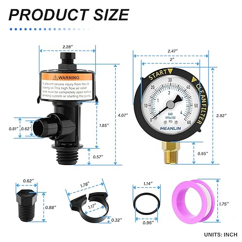 Vista 69 de MEANLIN MEASURE Marco de plástico de 0 ~ 60 psi, medidor de presión de arranque NPT y filtro limpio, adecuado para piscina, spa, acuario, montaje