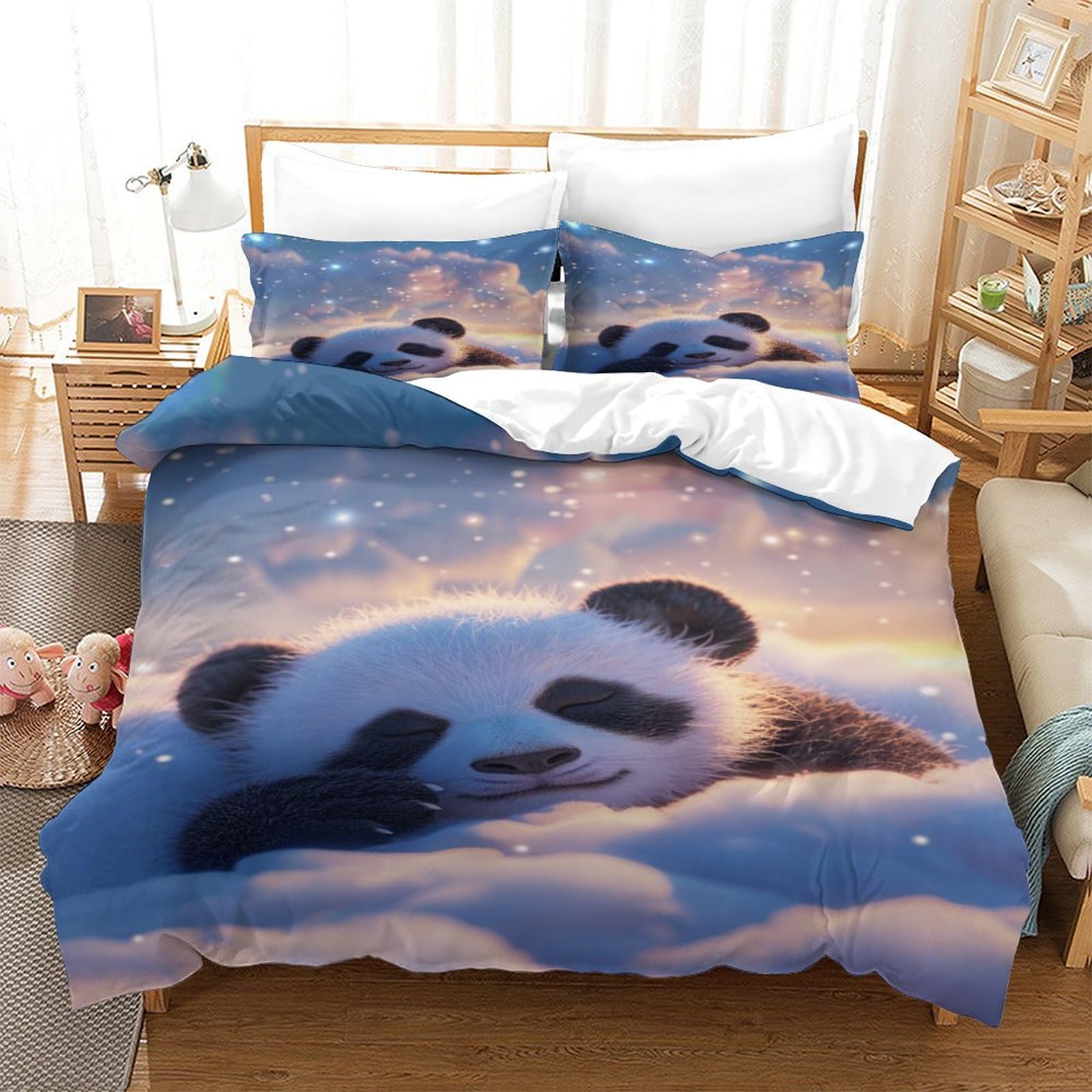 Housse de couette panda et taies d'oreiller pour une chambre cosy et cocooning en hiver