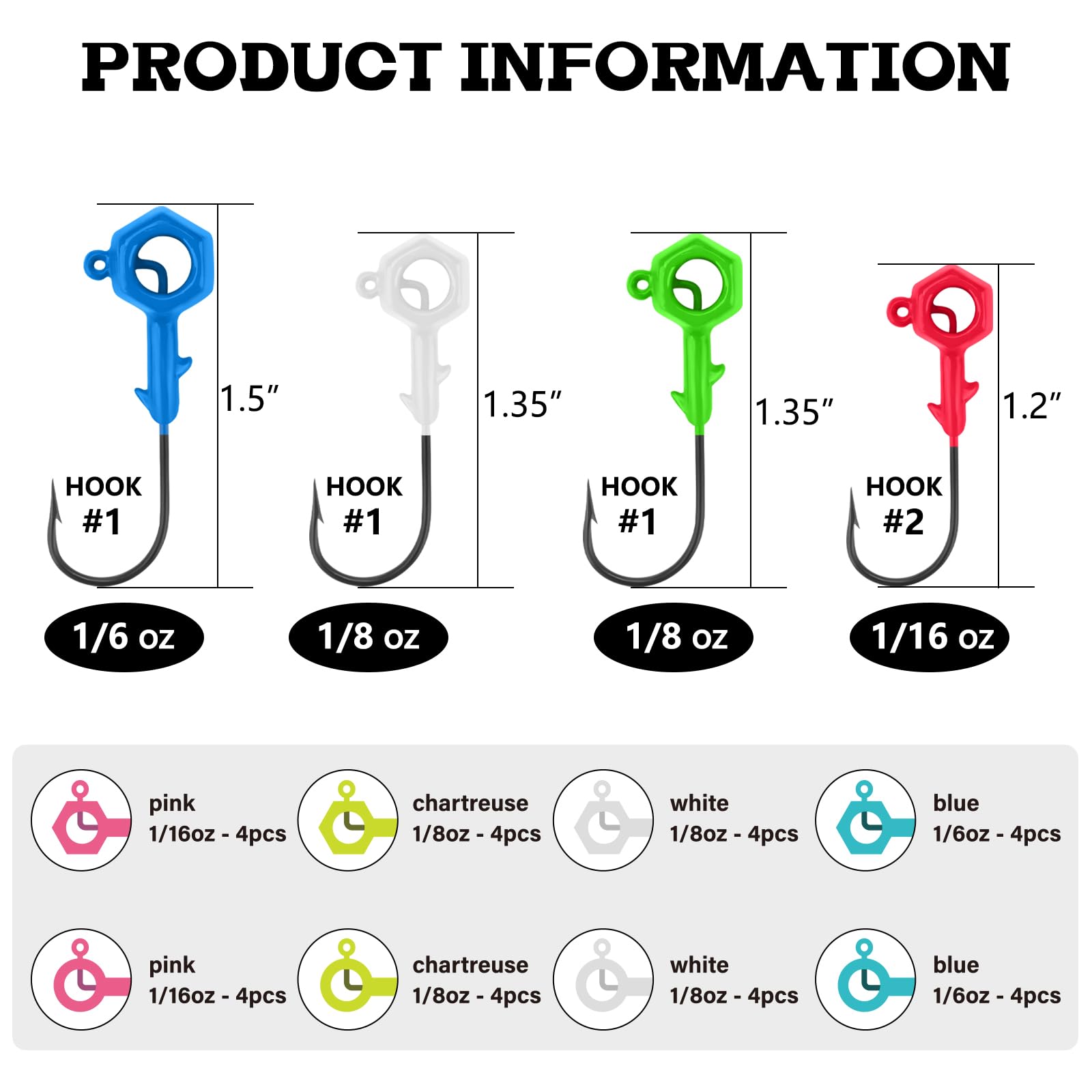 THKFISH Lot de 12 hameçons de pêche souples à têtes plombées, accessoires de pêche, hameçons pour truite crappie basse, 1,5 g (1/16oz), 3,5 g (1/8oz) 5,5 g (3/16 oz)