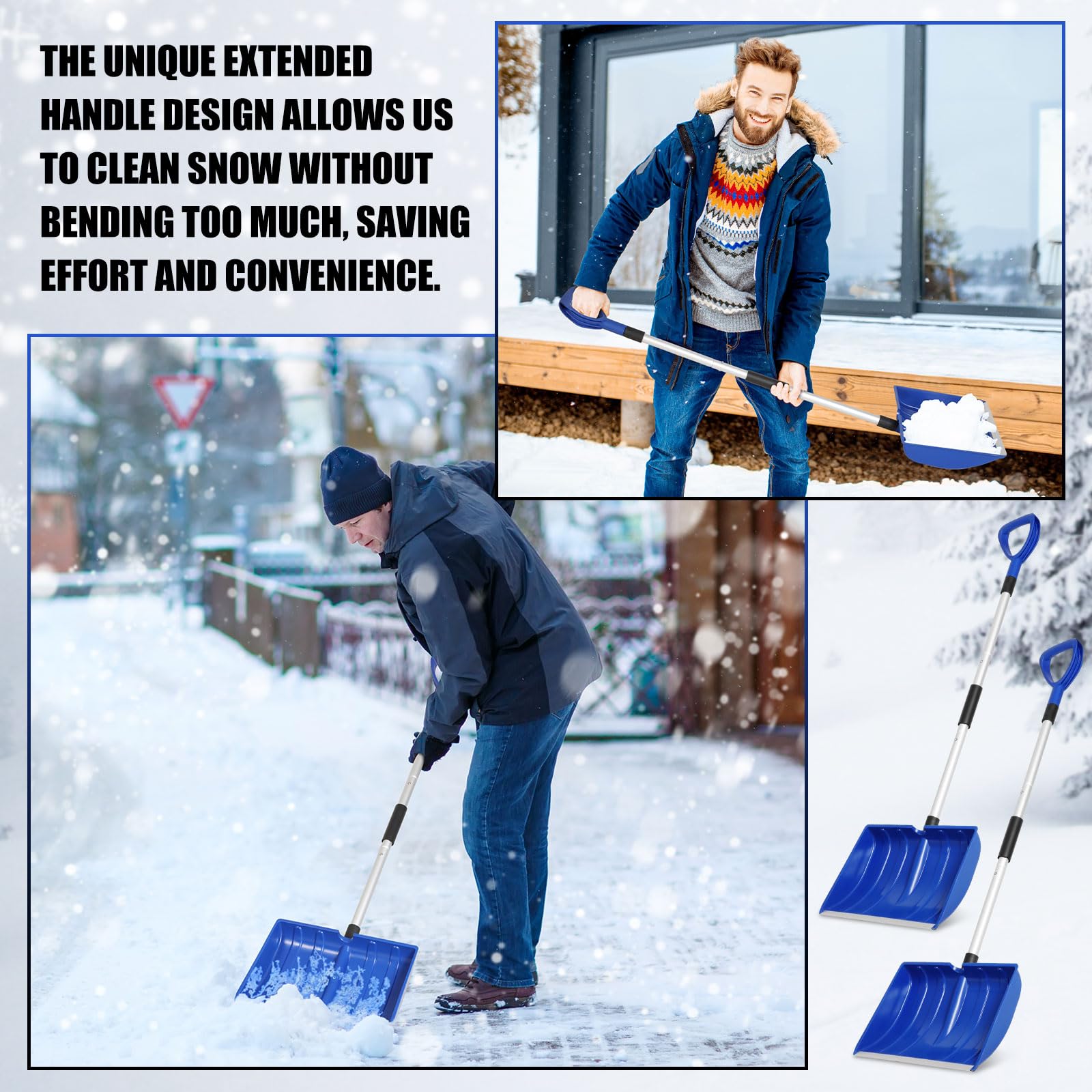 2 pezzi pala da neve per vialetto 52 pollici grande pala pieghevole leggera pala in metallo portatile resistente con impugnatura a D in alluminio per casa garage auto rimozione neve ghiaccio (blu)
