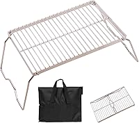 Vista 11 de REDCAMP Parrilla de fogata portátil de 12 pulgadas, acero inoxidable 304, parrilla plegable de fogata con parabrisas patas ajustables en altura