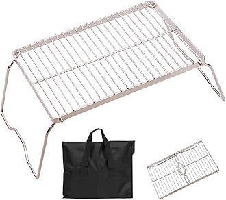 REDCAMP 13.6" Small Folding Campfire Grill, Heavy Duty Portable Camping Grill Grate with Carrying Bag for Outdoor Cooking Camping Hiking Backpacking Picnic BBQ