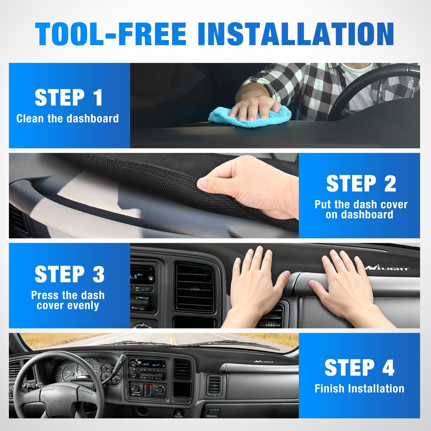 Nilight Armaturenbrettabdeckung für GMC Sierra/Chevy Silverado, 2000-2006 GMC Yukon/Yukon XL/Chevy Suburban/Chevy Tahoe, 2001-2006 Lawine, Wildleder Armaturenbrett-Matte, Schwarz