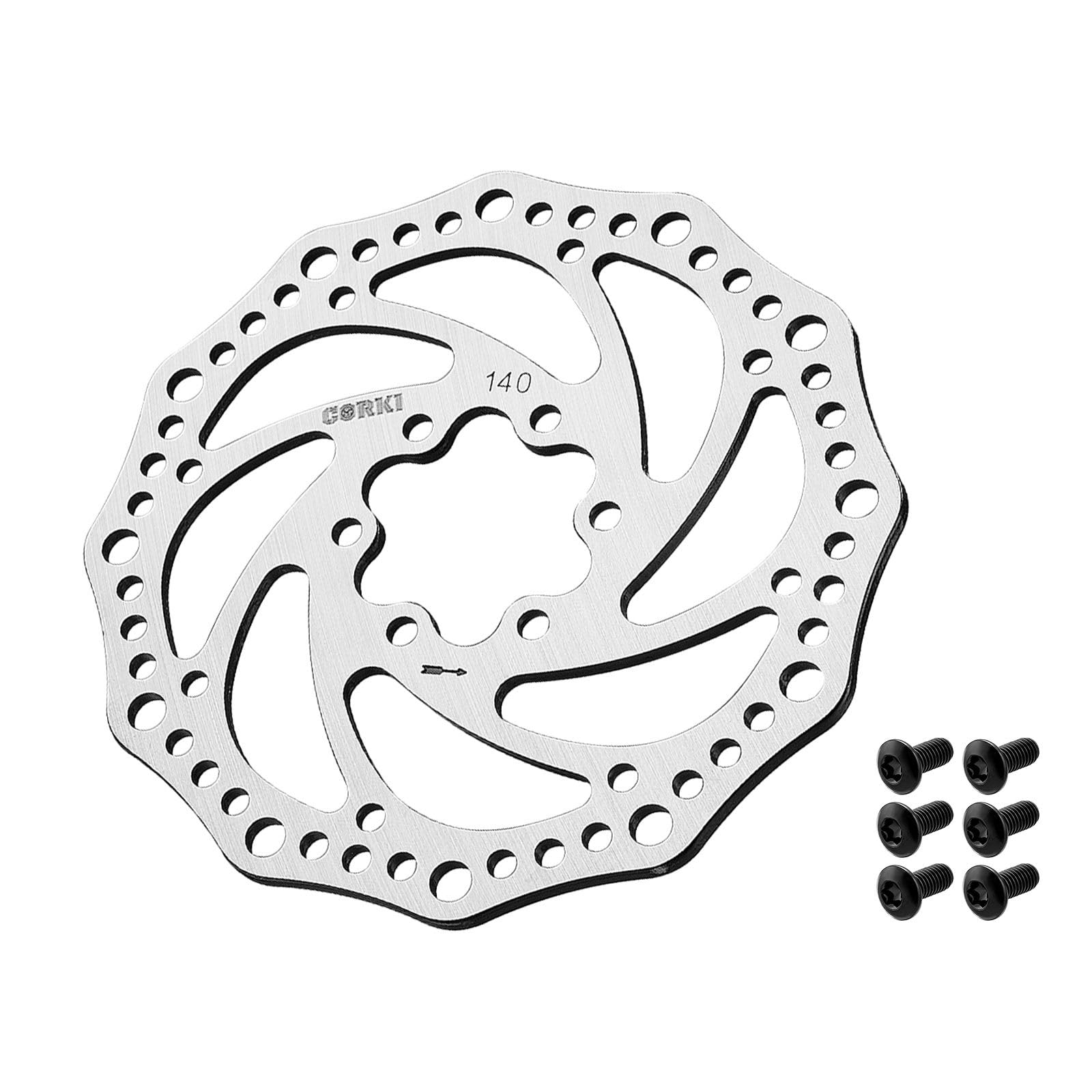 Corki Cycles 140mm Bike Disc Brake Rotor with 6 Bolts for Mountain Road BMX MTB Bike -1 Pcs Round Hole