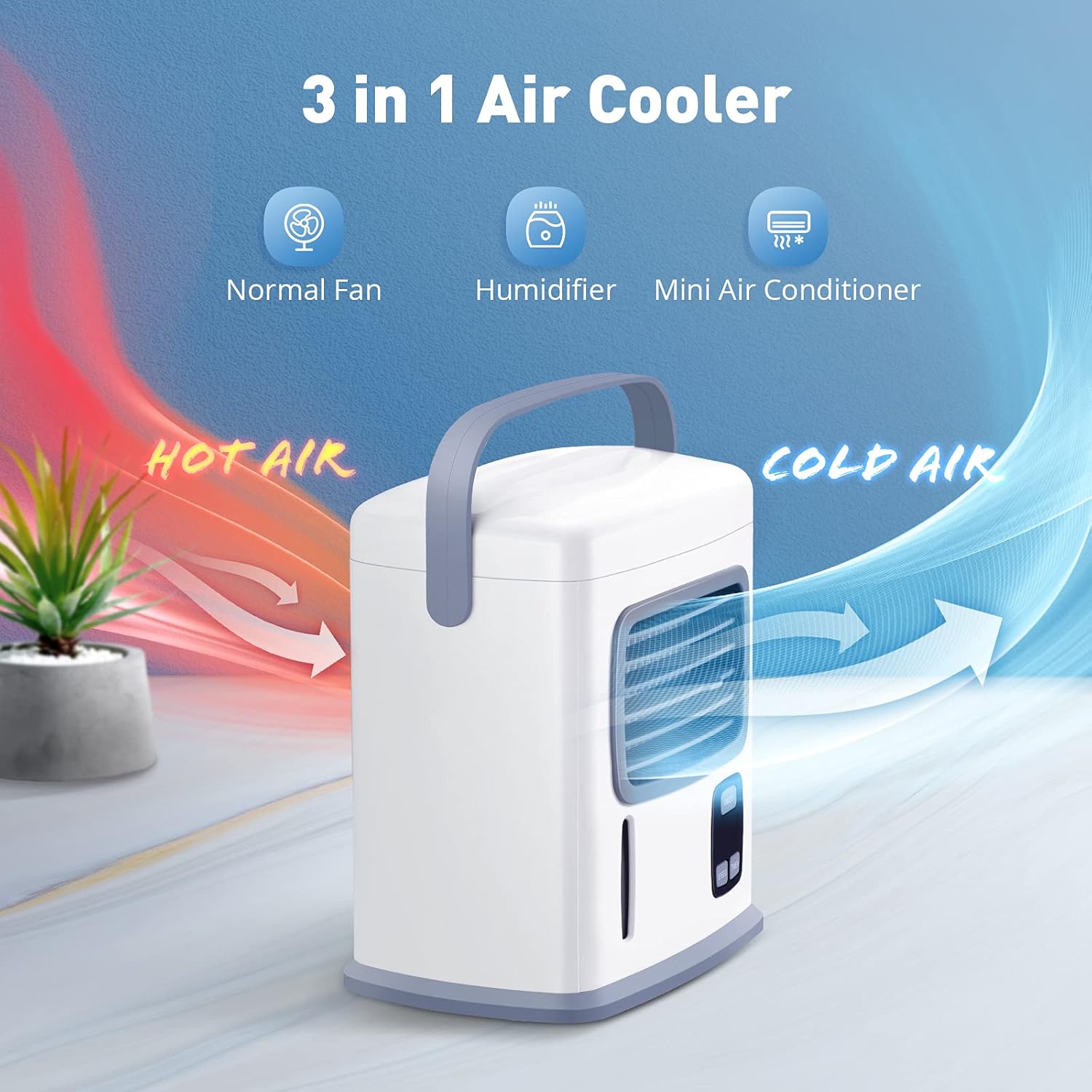 Amazon Com 3 In 1 Portable Air Conditioner Fan For Office Personal Mini Quiet Air Cooler Evaporative Cooling Humidifier Usb Batteries 12h Timer Adjustable Angles W 2 Speeds Ideal For Home Room