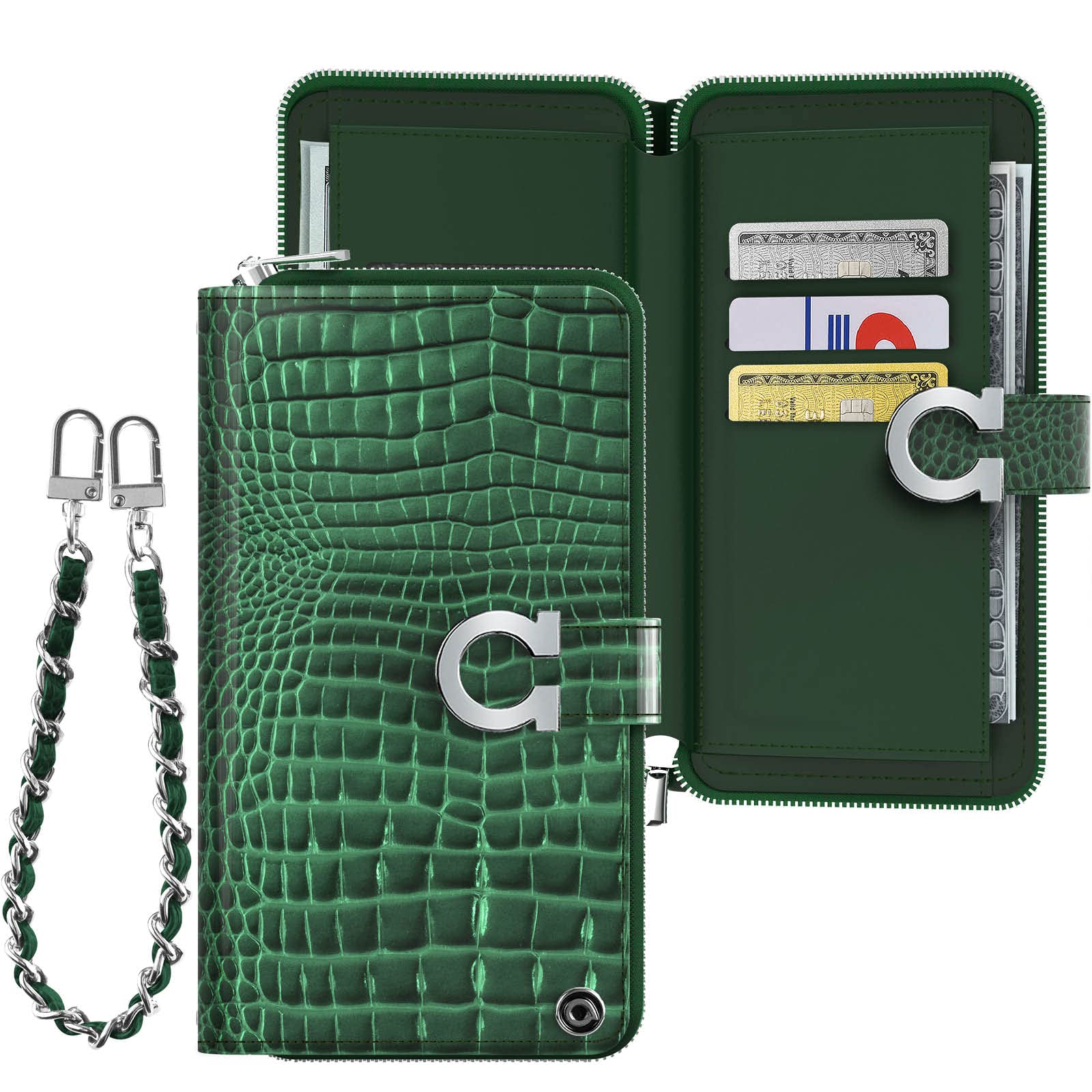 for Samsung Galaxy S23 Ultra Case with Card Holder Strap Protective Folding Flip Cover Leather Wallet Case for Women (Green) CS_FC_ZW_Galaxy S23U_CRGN