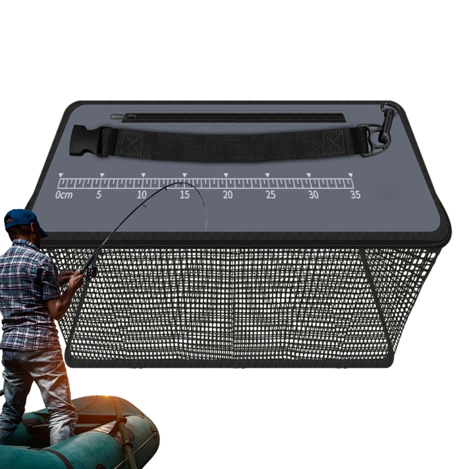 Floating Fish Basket - 22L Foldable & Thicken Fish Basket for Live Caught Fish, Fishing Holder Minnow Bucket, Portable Kayak Fishing LiveWell, Heavy Duty Coated Fishing Net Cage