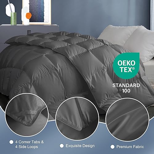 Miniatura 4 de Cosybay Lujoso edredón de plumón de ganso tamaño Queen, relleno de edredón de plumas para todas las estaciones, funda de tela 100% algodón con 8