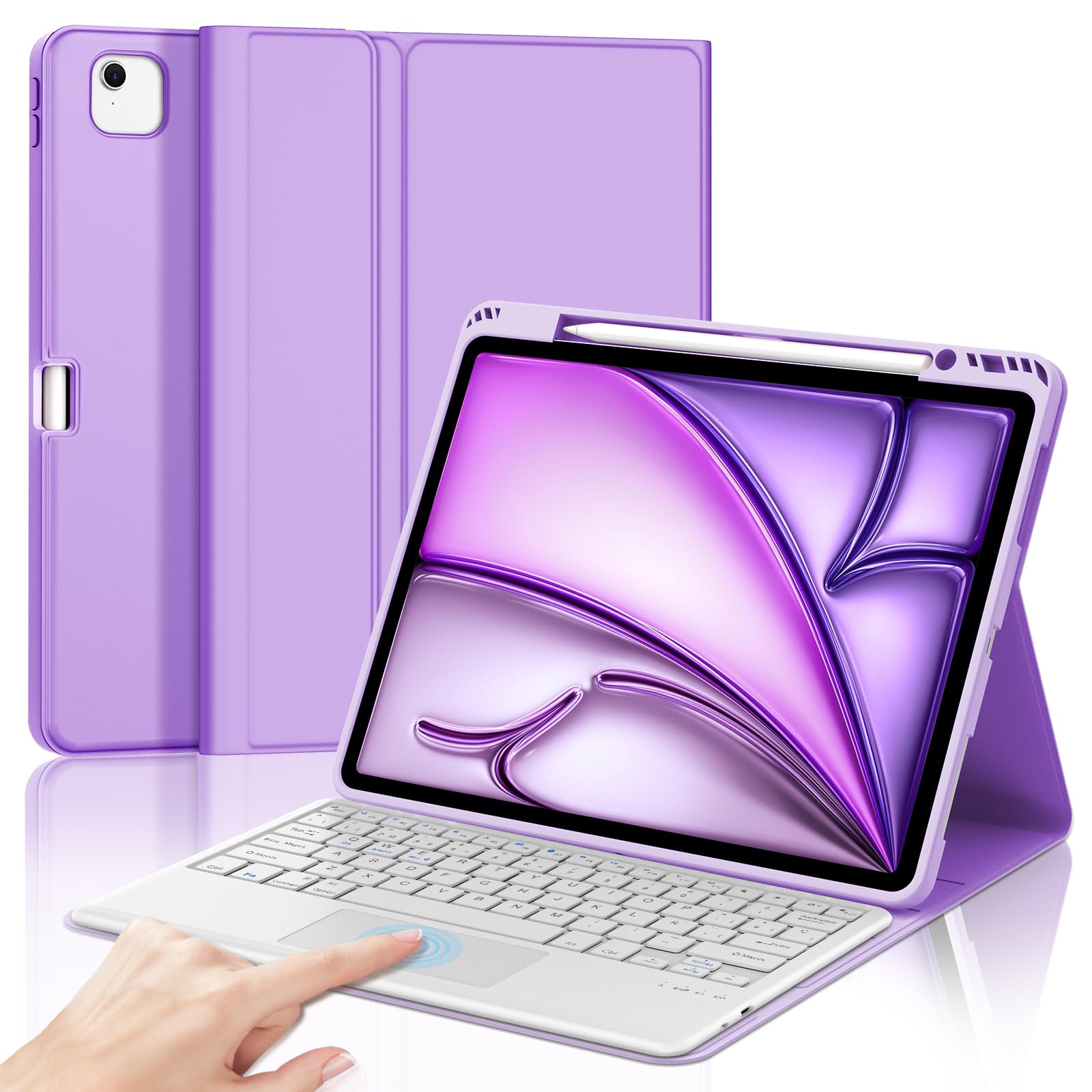 IVEOPPE Teclado para iPad Air 13 Pulgadas M4 2026/M3 2025/M2 2024 con Touchpad, Funda Cover Teclado Trackpad Español Ñ Bluetooth Desmontable para iPad Pro 12.9 3-6 Gen, Morado Claro