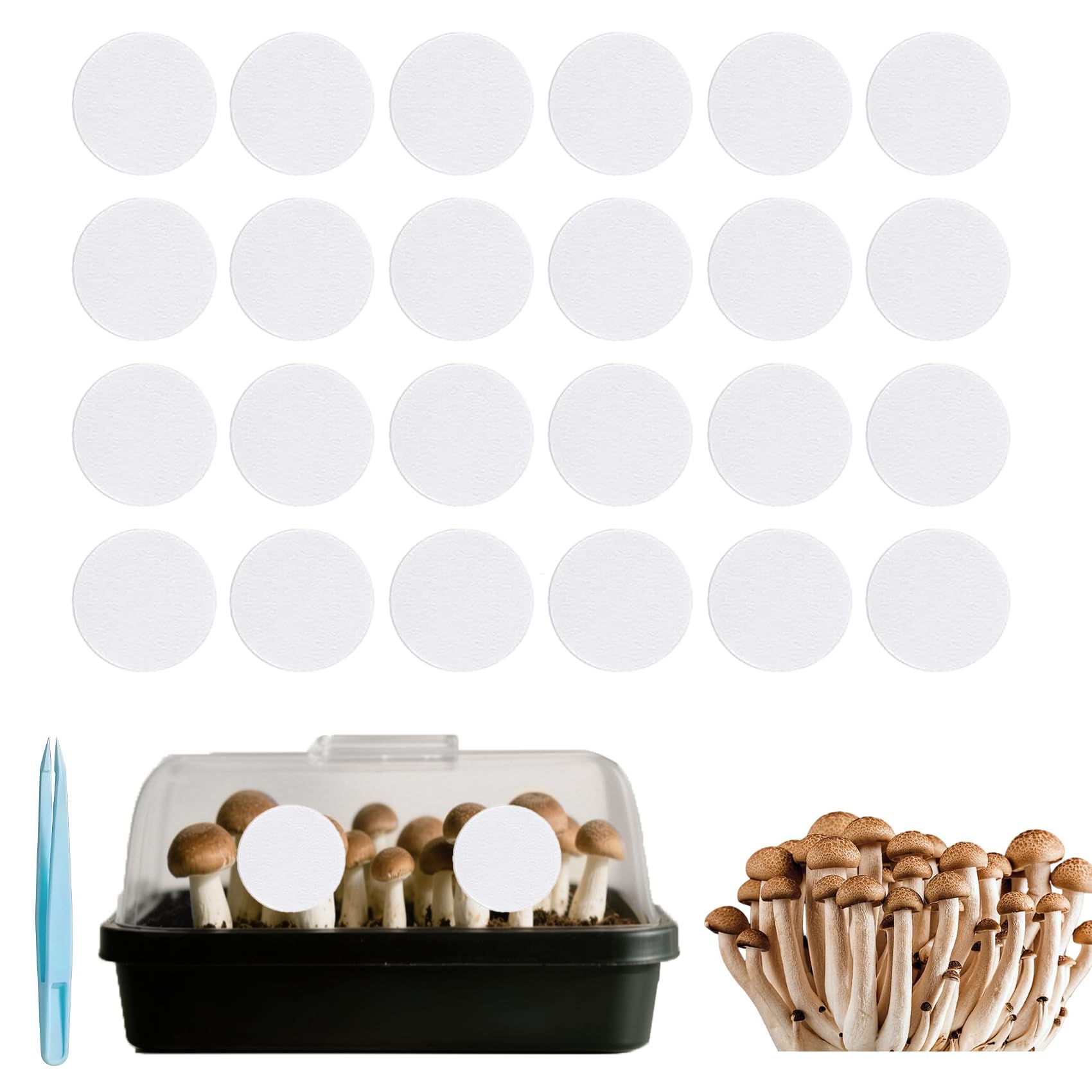 24Pcs 3" Monotub Adhesive Filter Disks 3mm Thick Monotub Filter Discs Mushroom Filter Pads for Mushroom Growing Supplies Monotub Filtration Pad Replacements for Wide Mouth Jar Lids Mason Jars