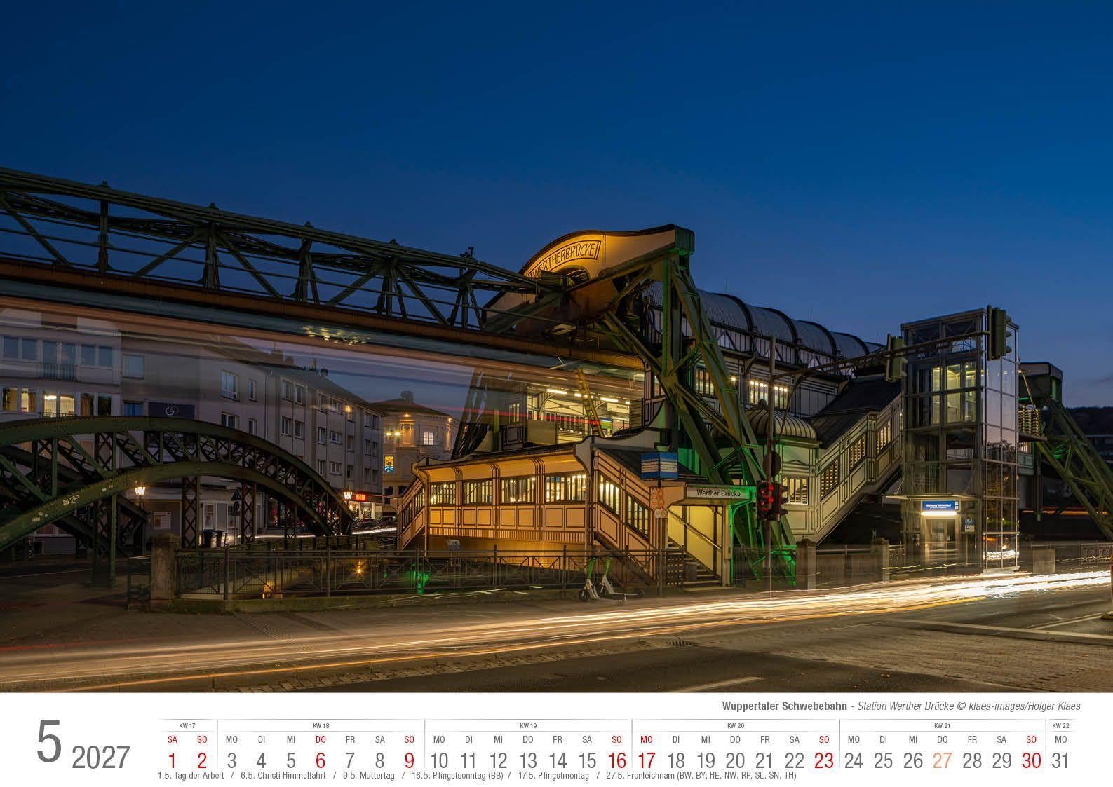 Wuppertaler Schwebebahn 2027 Bildkalender A3 Spiralbindung