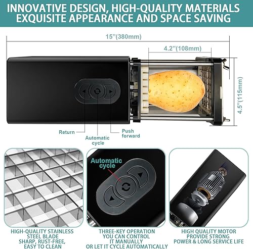 Miniatura 3 de Cortador eléctrico de papas fritas, cortador profesional comercial y doméstico de papas fritas, cortador de patatas con hoja de 12 pulgada y 38