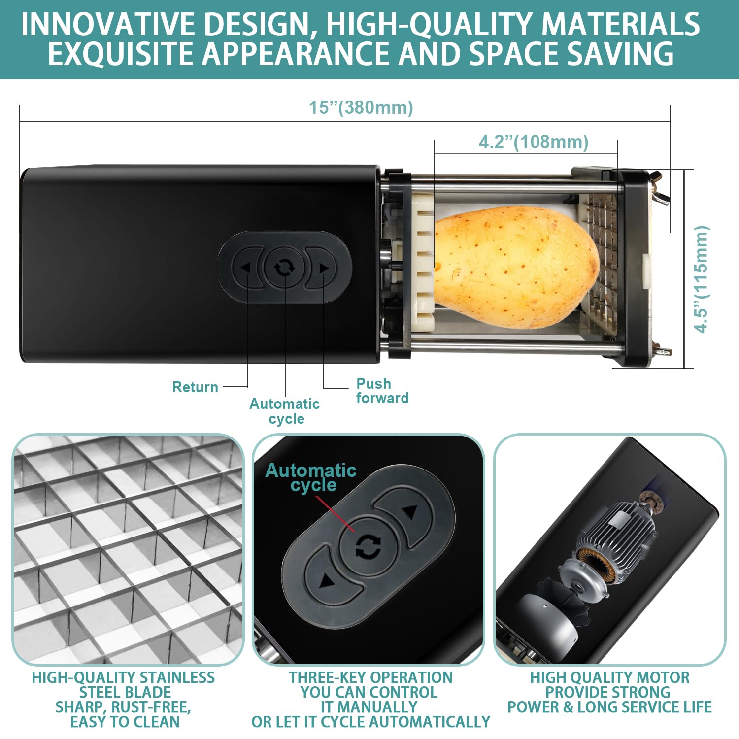 Affettatrice elettrica per patatine fritte, affettatrice professionale per uso commerciale e domestico, taglia patate con lame da 1,27 cm e 0,95 cm, macchina da taglio automatica
