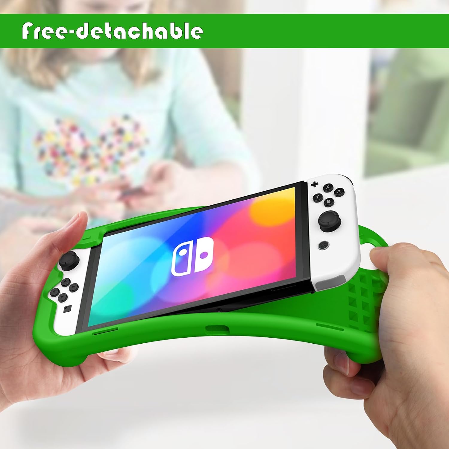KENOBEE Silicone Case Compatible with Nintendo Switch OLED Model 2021, Soft Lightweight Ergonomic Grip Protective Cover with Shock-Absorption & Anti-Scratch Design for Switch OLED 7.0", Green - Image 5