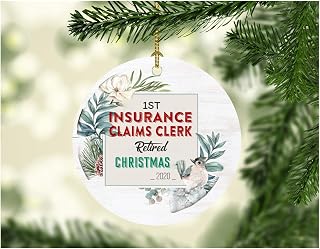 Retirement 2020 Christmas Tree Ornament 1st First Holiday Season Retiring From Job Work Insurance Claims Clerk Xmas Decorations Retired Party Present Decorative MDF Plastic 3" White