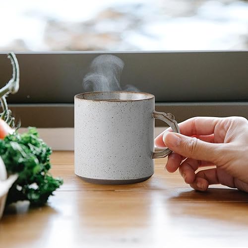 Miniatura 7 de Taza de café de cerámica de 12 onzas  Taza de café de cerámica con mango pequeño para microondas  Vintage japonesa hecha a mano adecuada para
