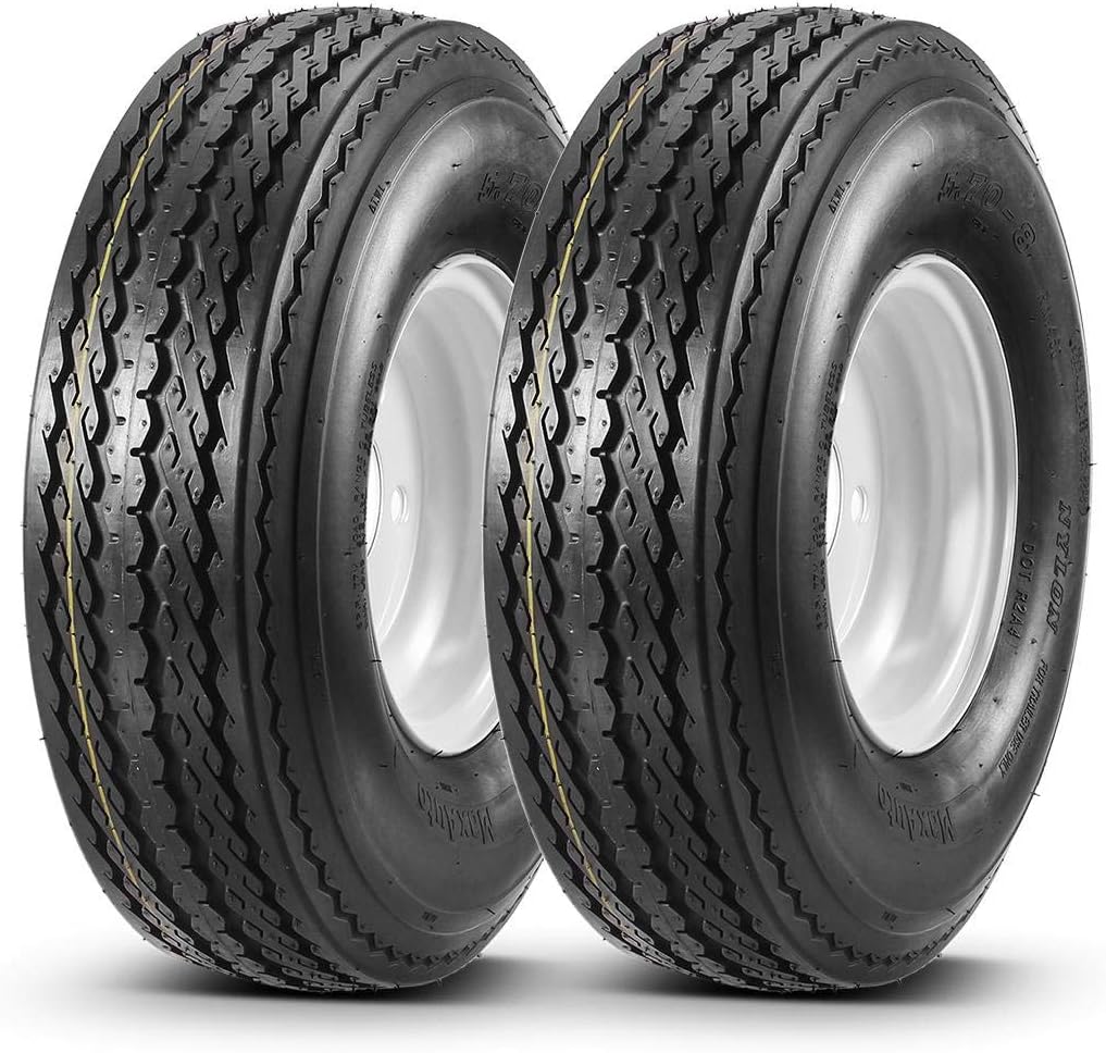 MaxAuto 2PCS 5.70-8 Trailer Tire Mounted on Rim with 5 Lug on 4.5" Wheel White Spoke 6PR Kayak Trailer Tire
