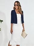 Heymoments Women's Shrugs Double Ruffled 3/4 Sleeve Summer Curve Open Front Crochet Cardigan for Dresses