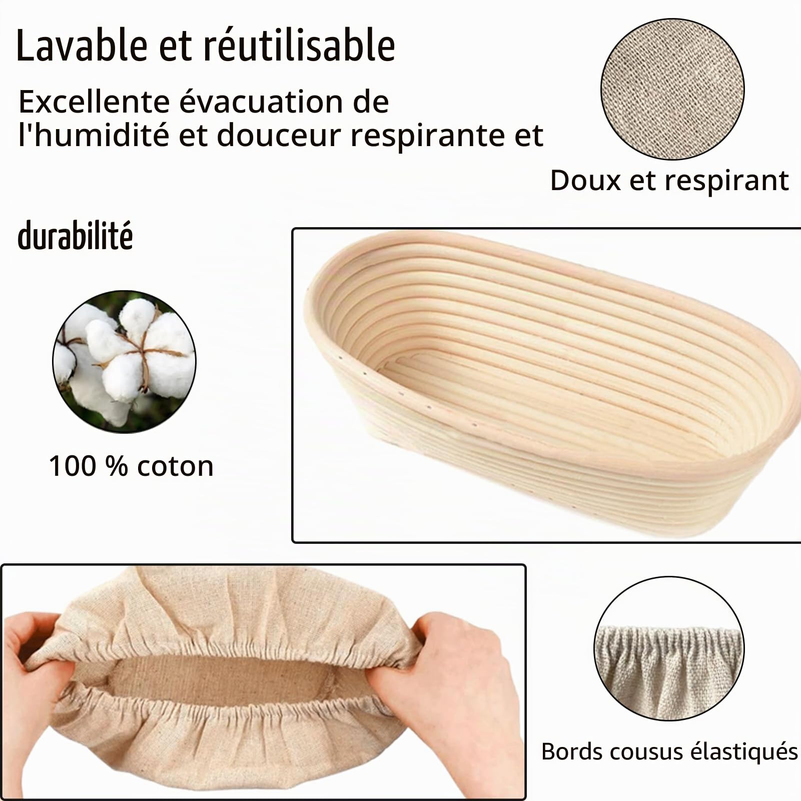 2 Banneton pour Pain Ovales de 25 cm, Panier de Fermentation pour Pain, Corbeille Ovale en Rotin Durable pour la Cuisson, les Accessoires de Pâtisserie