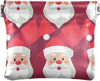 Santa Clause Geometric Style Women's Leather Coin Purses Pouches Waterproof Coin Holder for Women Boys Girls