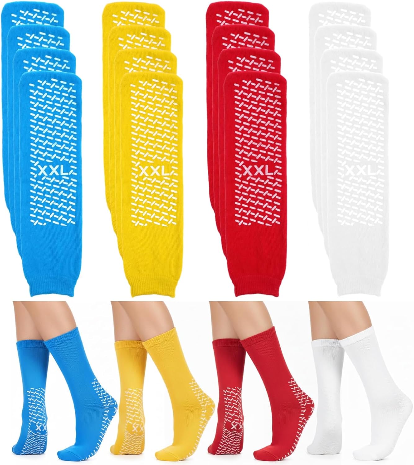 8 Pairs XXL Slip Stop Slipper Socks, Non Slip Grip Socks, Single Tread Grippy Sock, Extra Wide Bariatric for Adults