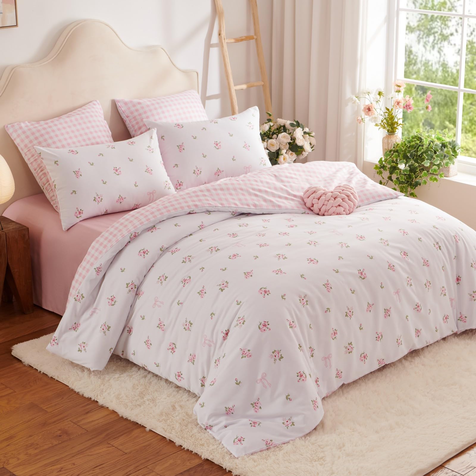 Tospass Ropa de cama para niña de 200 x 200 cm, diseño de flores, color blanco, rosa y verde, ropa de cama para niños, microfibra, funda nórdica con certificado Öko-Tex 1 funda nórdica con cremallera