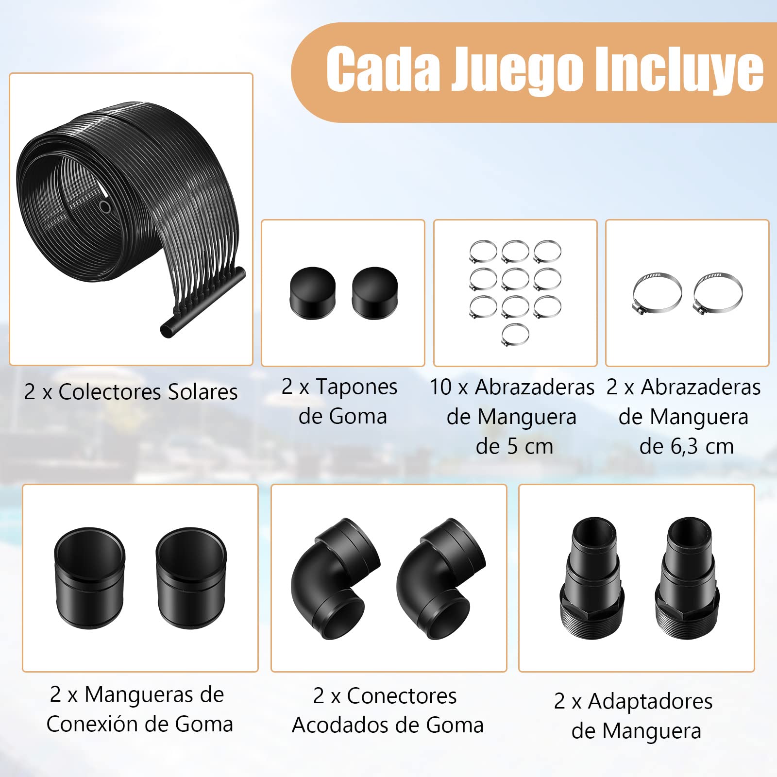COSTWAY Calentador Solar de Piscina, 300/500/600 x 75 cm, 2 Panel Solar, Calefacción Solar para Piscinas elevadas y enterradas de 12000/21500 /25800L (300 x 75 cm)