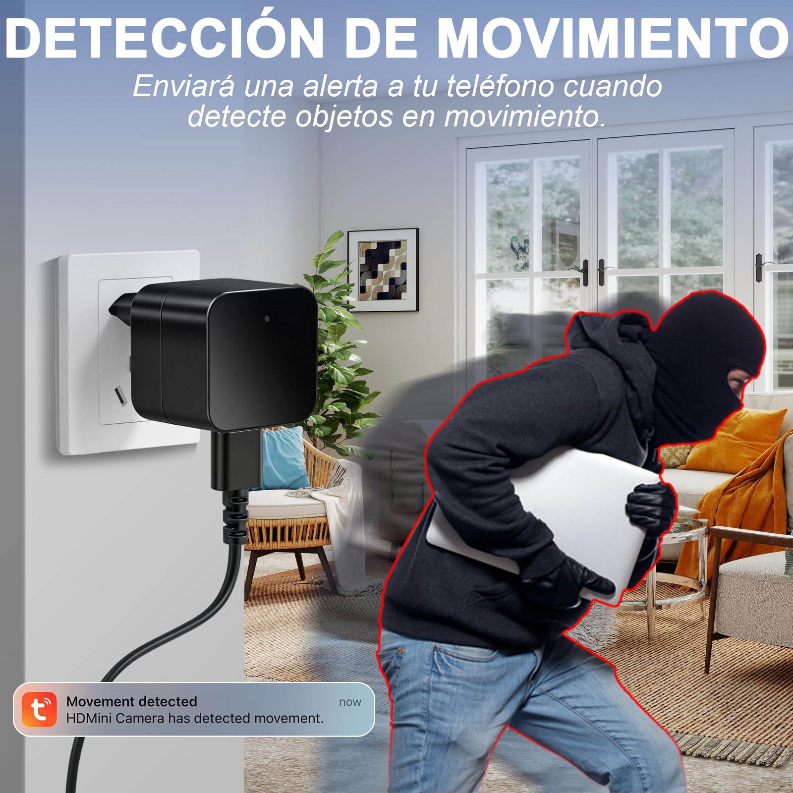 Cámara Espía WiFi 5G, Cámara Oculta con Cargador USB, Mini Cámara Espía WiFi HD 1080P con Detección de Movimiento y Grabación en Bucle para Visualización Remota - Normas de la UE