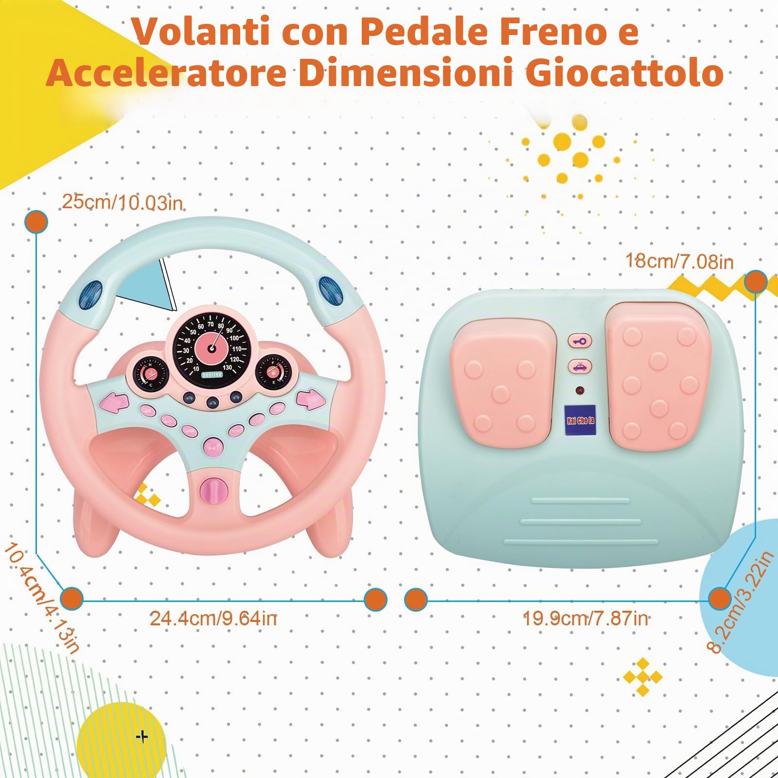 RedCrab Volante Giocattolo per Bambini con Pedale del Freno e Dell'acceleratore, Simulatore di Guida Bambini Rotazione a 360°, Volante per Bambini da Auto con Funzione Suono e Musica (Rosa)