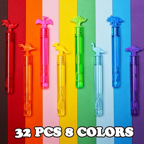 Miniatura 6 de Mini varita de burbujas de dinosaurio de 32 piezas (8 estilos), juguetes de neón para fiestas temáticas de dinosaurios para niños, sufrimiento de