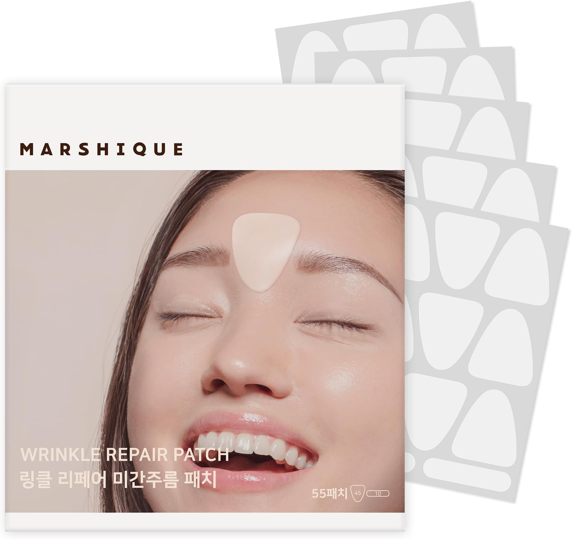 Marshique Frown Line Patches for Between the Eyes, Anti-Wrinkle Face Tape for Eleven Lines, Crow's Feet, Smile Lines, Day & Night Use, Korean Skincare, 55 Patches