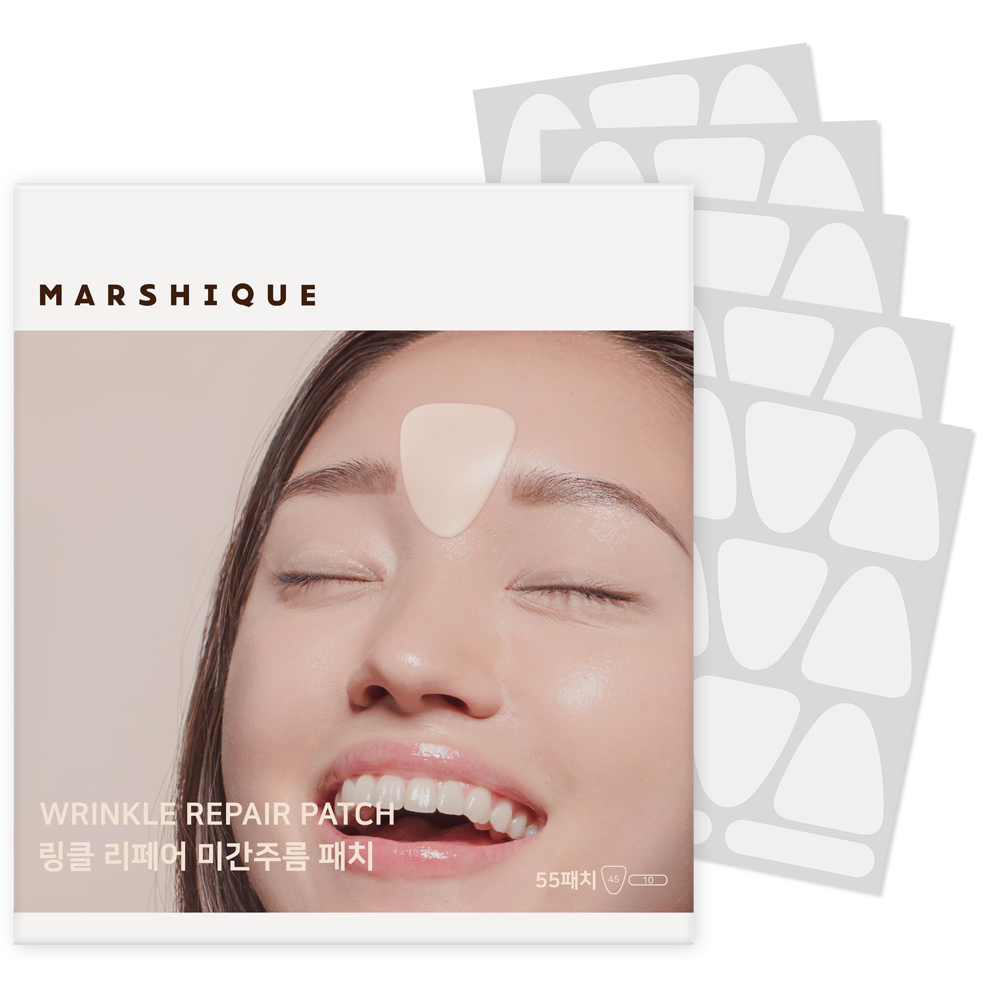 Marshique Frown Line Patches for Between the Eyes, Anti-Wrinkle Face Tape for Eleven Lines, Crow's Feet, Smile Lines, Day & Night Use, Korean Skincare, 55 Patches