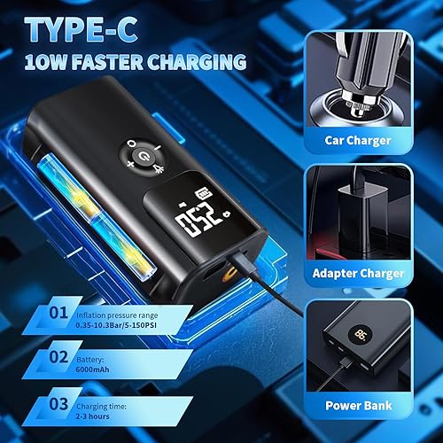 Miniatura 2 de QINK ROLML - Inflador de neumáticos inalámbrico, compresor de aire portátil de 150 PSI, bomba de bicicleta y bomba de bola, infladores de