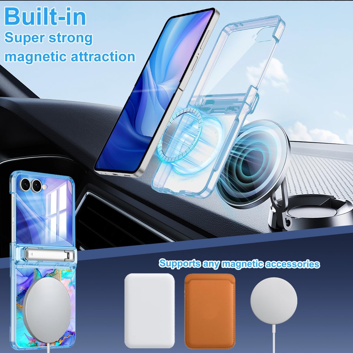 Casetego for Galaxy Z Flip 7 Case Magnetic,[Compatible with MagSafe][Built-in Screen Protector][Kickstand][Hinge Protection] Slim Shockproof Cute Women Girl Case for Samsung Galaxy Z Flip 7,Colorful