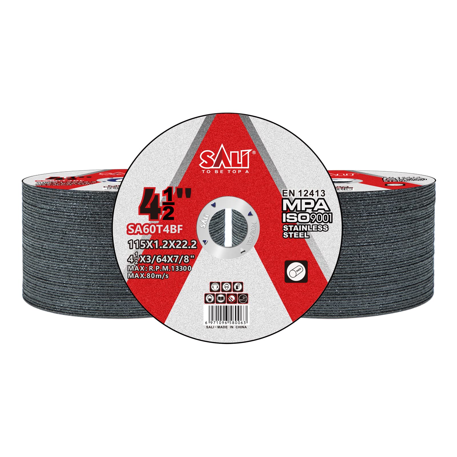SALI Confezione da 100 dischi da taglio da 11,4 cm x 1,2 cm x 1,9 cm x 1,6 cm x 7/8 pollici professionali, in acciaio inox, per smerigliatrice angolare, dischi da taglio con aggiornamento aggressivo