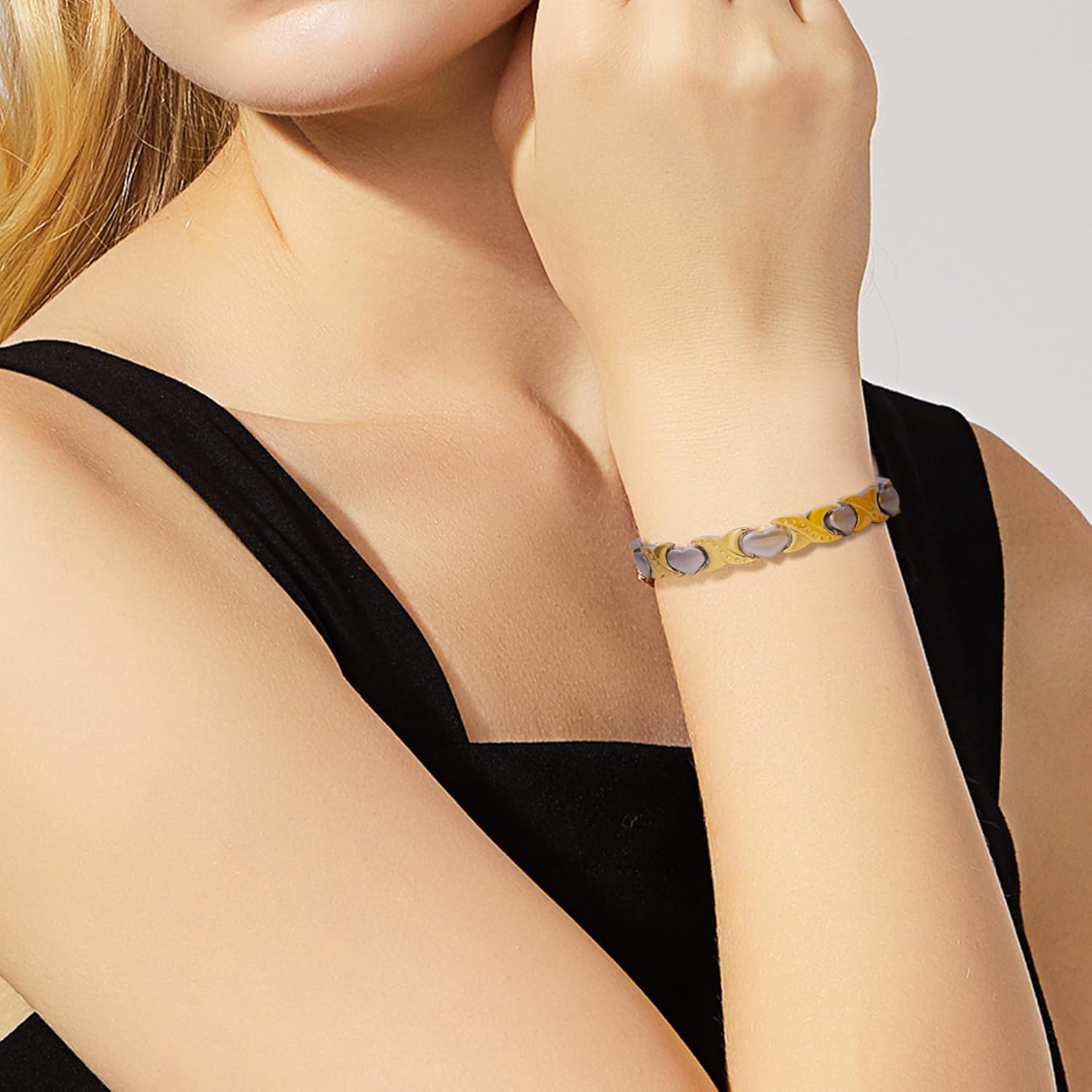 JFUME Magnetic Bracelets for Women 18k Gold with Silver with Link Remove Tool Included 7.5"-8.5" Adjustable