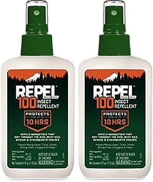 Repel 100 Insect Repellent, 4 Ounces, with DEET, 10-Hour Protection Long-Lasting Insect Repellent Pump Spray Repels Mosquitoes, Ticks, Gnats, Biting Flies, Chiggers and Fleas Pack of 6