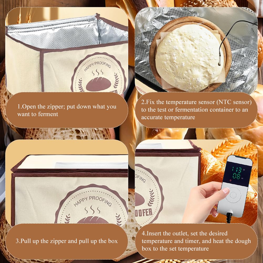 Pojemnik fermentacyjny do chleba na zakwasie, składany z ogrzewaniem i termostatem, regulowana temperatura i timer, szafka fermentacyjna z pokrywką na ciasto chlebowe, pudełko