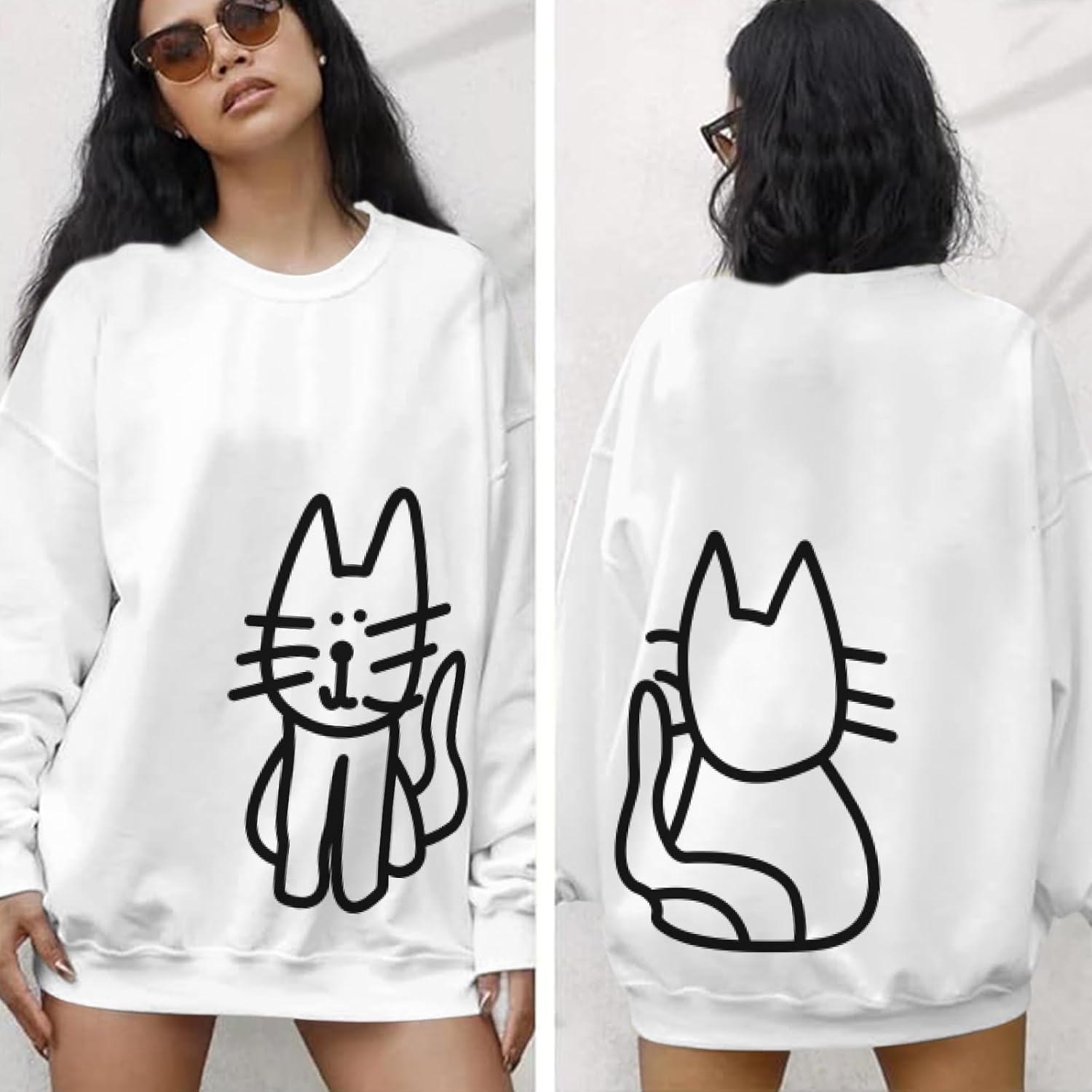 Cat Sweatshirts for Women Graphic Oversized Sweatshirt Funny Long Sleeve Shirt Cute Pullover Fleece Hoodie Tops - Image 5
