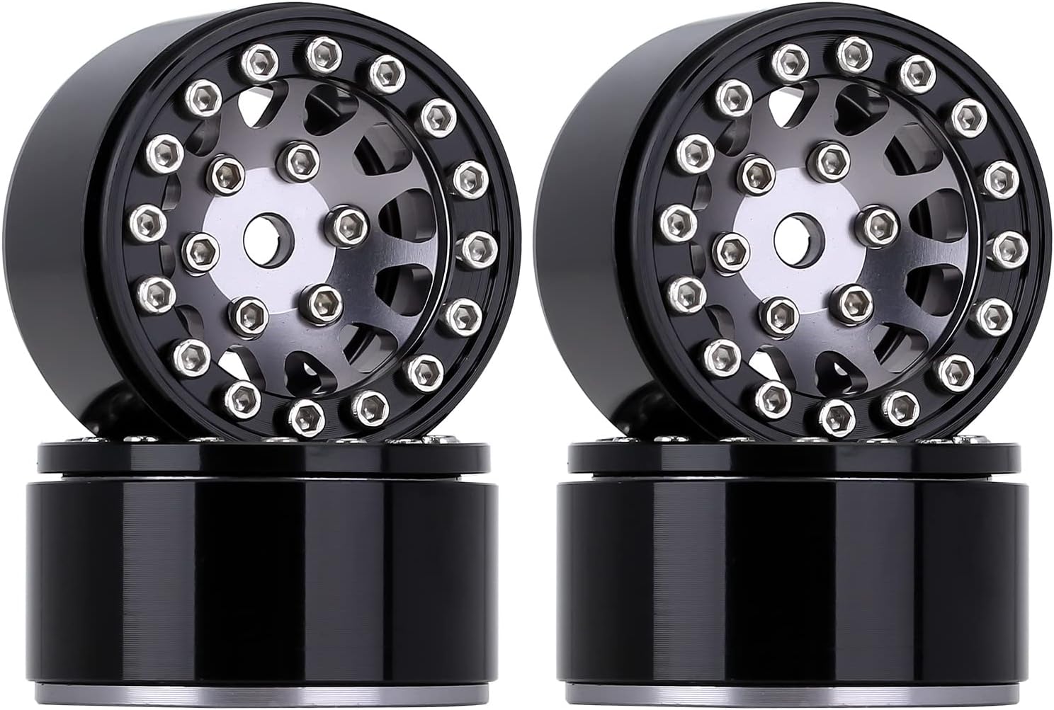 INJORA 1.0 Wheel Rims RC Metal Beadlock Wheels Rims for All 1/24 Scale Axial SCX24 Deadbolt RC Crawler Car Upgrades Accessories(Black&Grey)