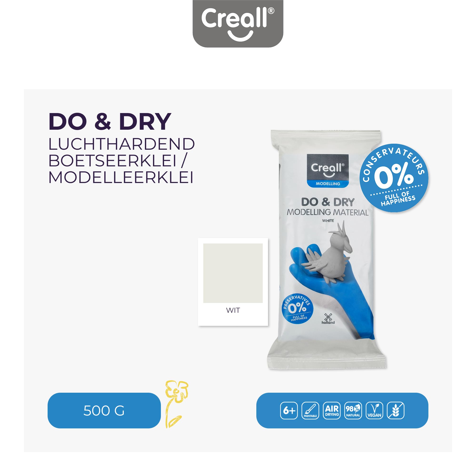 Creall Do & Dry Pasta para Modelar de Secado al Aire, Blanca, 12 x 1000 g | Arcilla sin horno | Lista para usar y suave | Manualidades, escuela, hobby y proyectos DIY