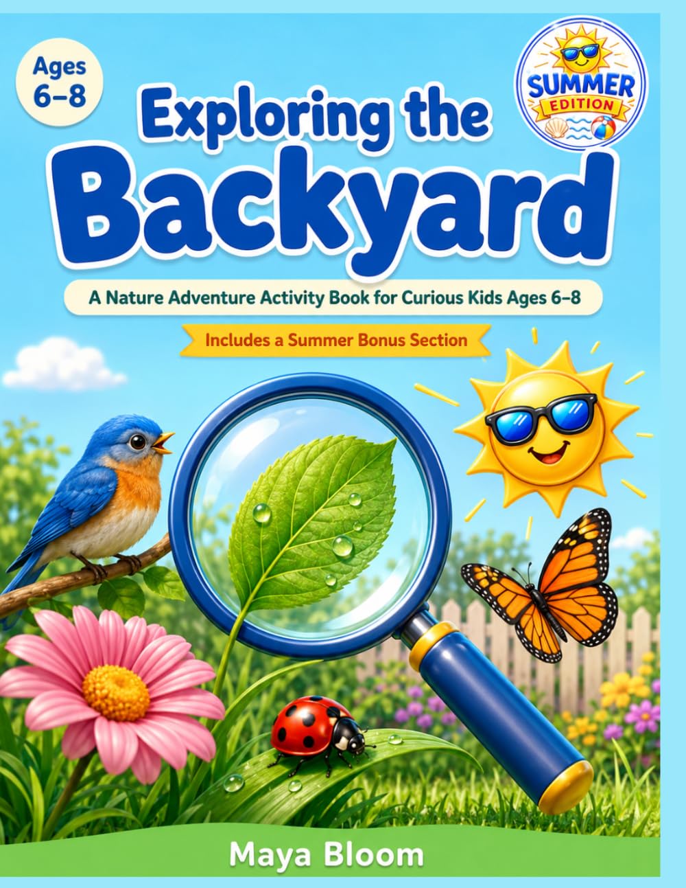 Exploring the Backyard: Summer Edition: A Nature Adventure Activity Book for Curious Kids Ages 6–8 (Maya Bloom Curious Adventures)