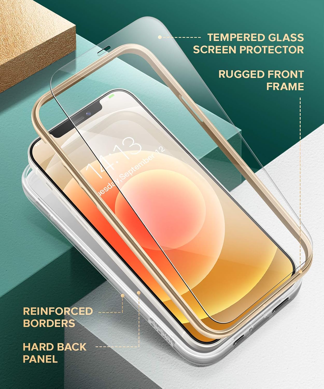 GVIEWIN Compatible with iPhone 12/ iPhone 12 Pro Case 6.1", with [2 Tempered Glass Screen Protectors] Marble 360 Full-Body Shockproof Women Protective Phone Cover (Blanco/Grey)