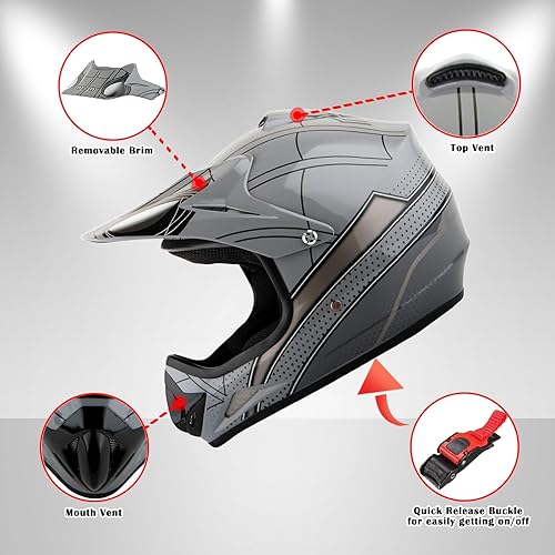 Miniatura 2 de WOW - Casco de motocross para niños, BMX, MX, ATV, casco de motocicleta todoterreno, color negro araña