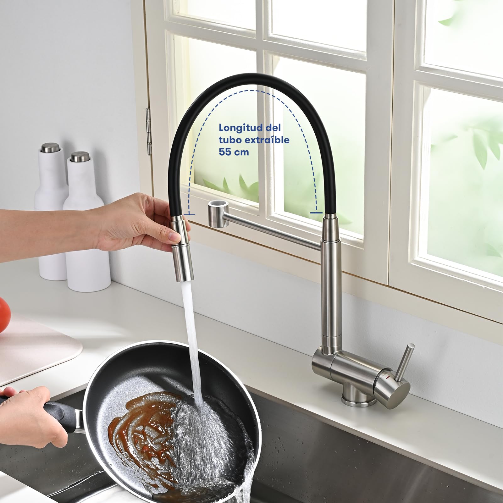 Grifo de Cocina Plegable Acero Inoxidable 304 Giratorio 360° Plata Cepillado
